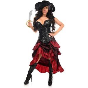 4 PC Black/Red Premium Pirate Corset Costume